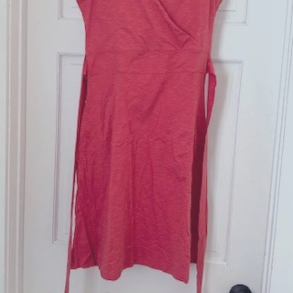 NWT  Toad Co Cue Sleeveless Organic Cotton Blend Wrap Dress Rhubarb Coral Size M